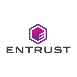 Entrust logo and illustration in white and purple color